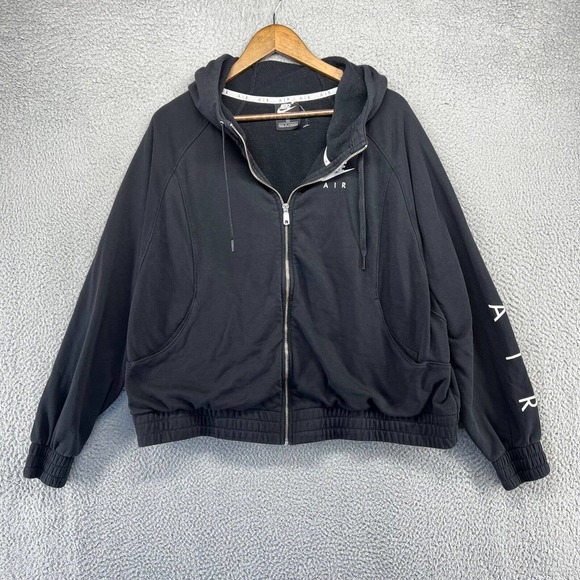 Nike Sweatshirt Women's Extra large Black White Full Zip Air Cropped Spellout - Picture 1 of 9